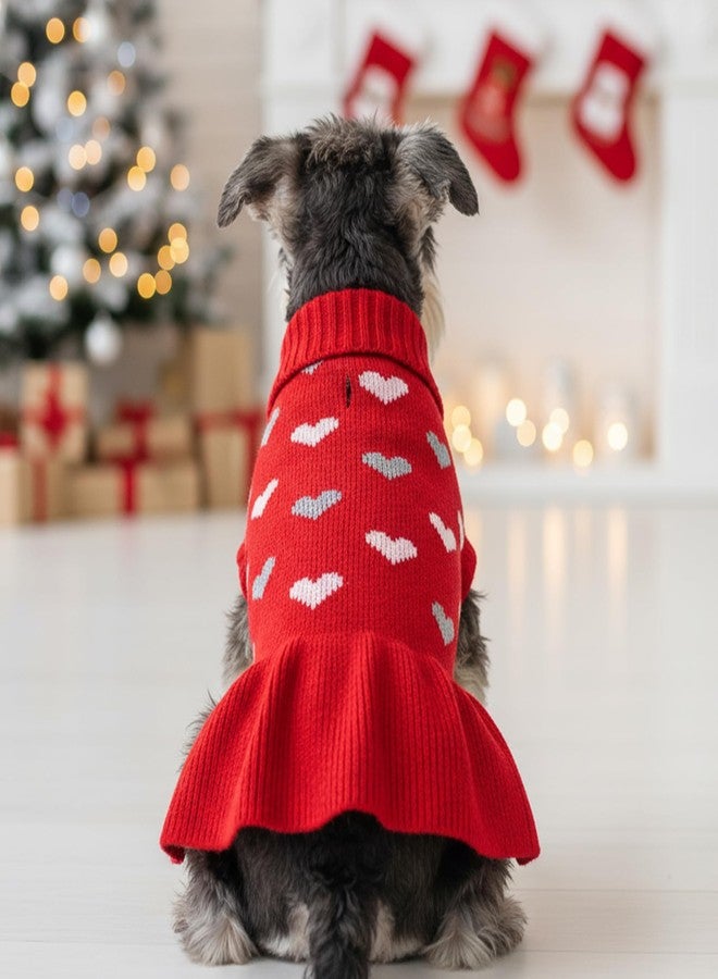 cnomg Dog Sweater Dress Heart Red Turtleneck Knit Dress for Small Dogs 9-15 lbs Valentine Winter Pullover with Leash Hole for Wedding Mothers Day Valentine's Day - Image 5
